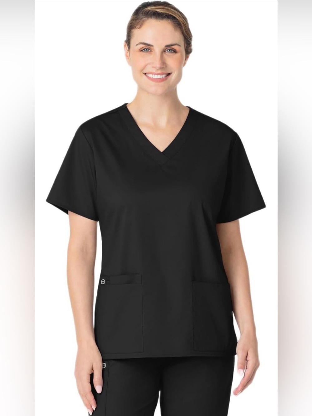 WONDERWINK Classic V-Neck Medical Scrub Top - Black